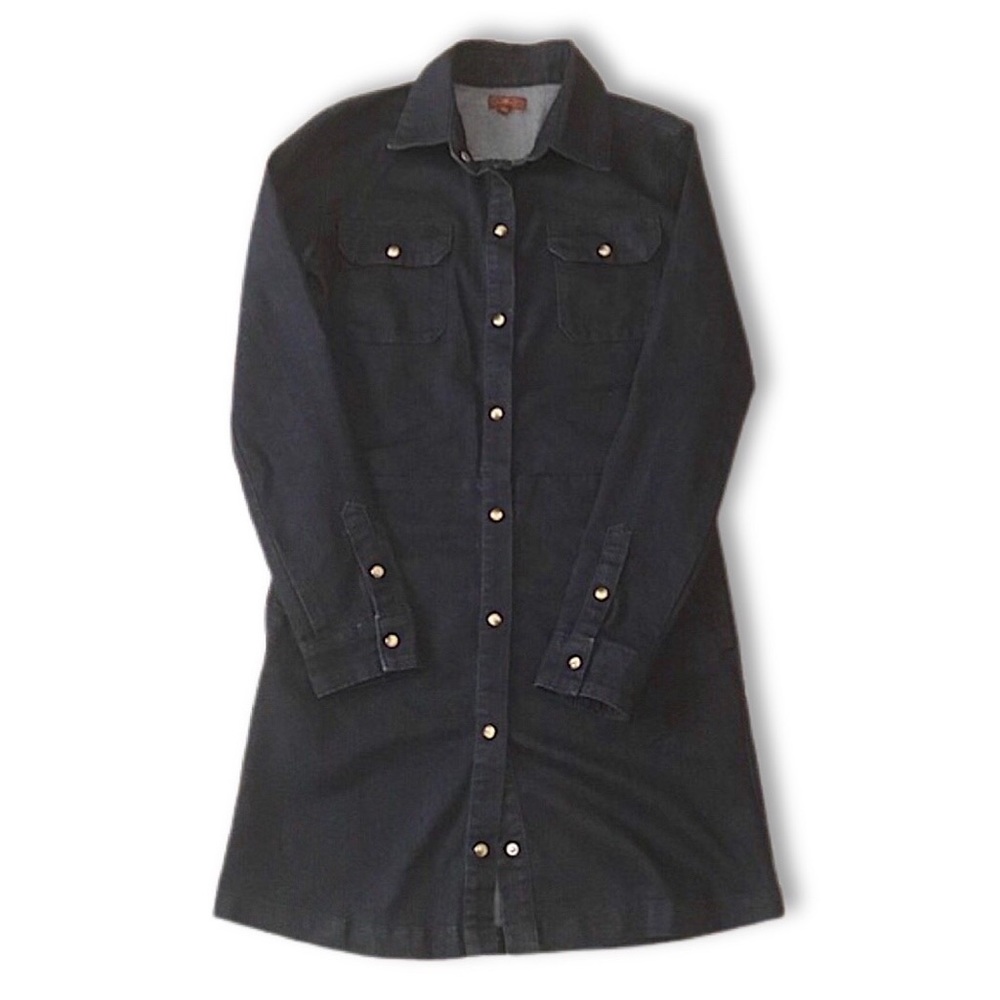 7 for All Mankind Denim Dark Blue Wash Long Sleeve Snap Front Dress NWOT